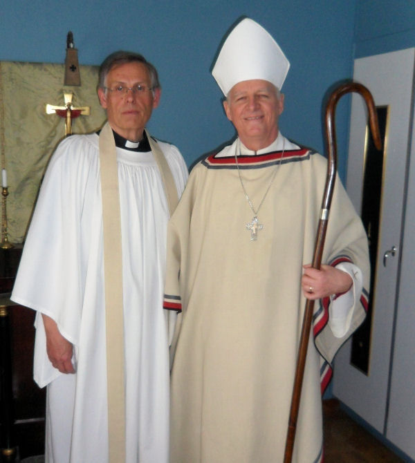 Reverend Jan-Erik Appell with Mission Province Bishop Roland Gustafsson after the renewal of ordination vows.